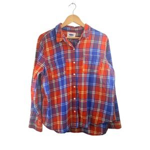 Old Navy Plaid Flannel Red Blue Yellow Long Sleeve Button Up Women's XL Shirt